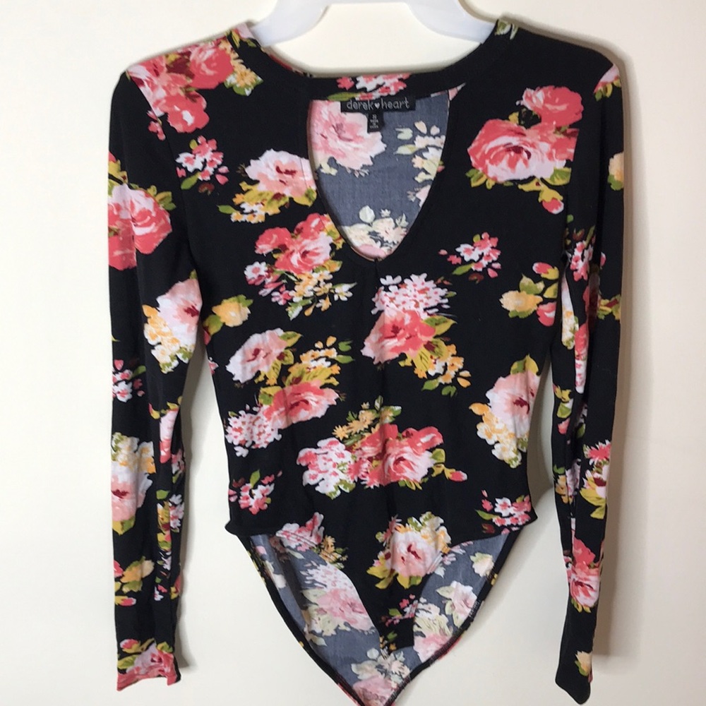 Black and Pink Floral Print One Piece/ Bodysuit